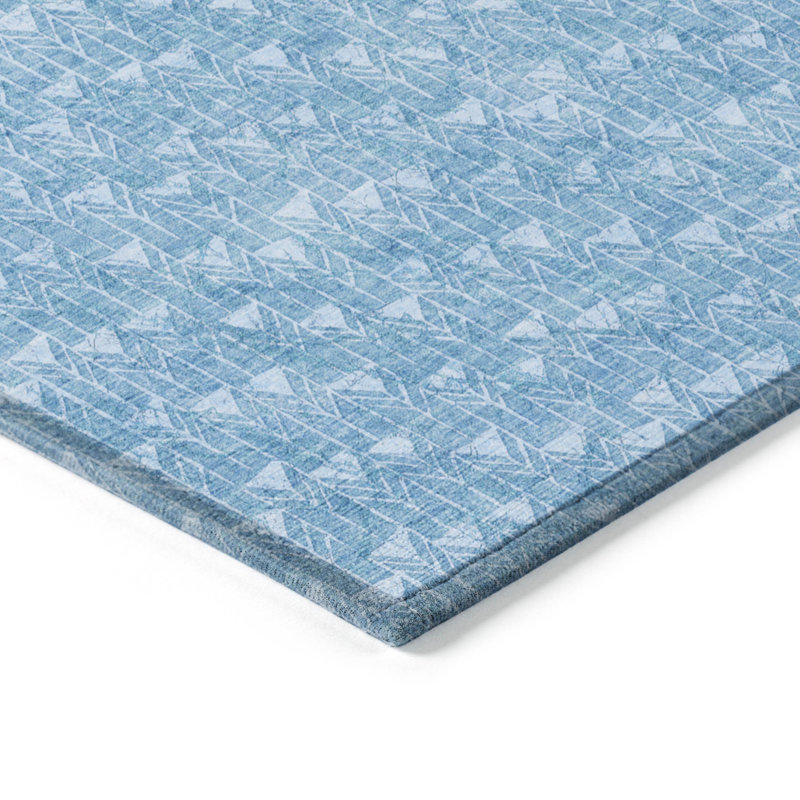 Tapis géométrique lavable intérieur / extérieur bleu 8 pi x 10 pi