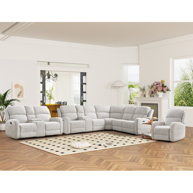 3-Piece Modern And Overstuffed Soft Reclining Living Room Set With Cupholders And Storage