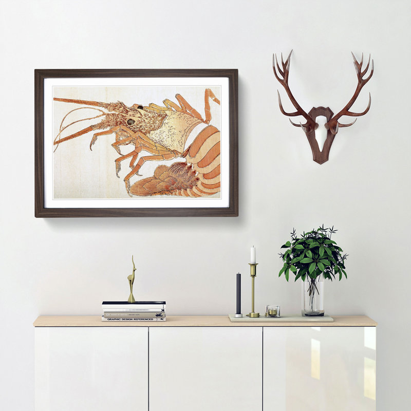 Lobster by Katsushika Hokusai - Picture Frame Painting Print, 27cm H x 36cm W x 2cm D, Walnut Framed