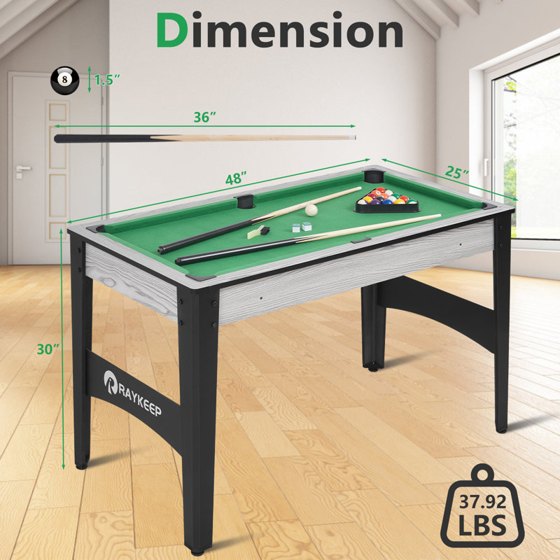 48" Pool Table, Mini Billiard Game Table w/Balls, Cues, Chalk, Brush and Triangle