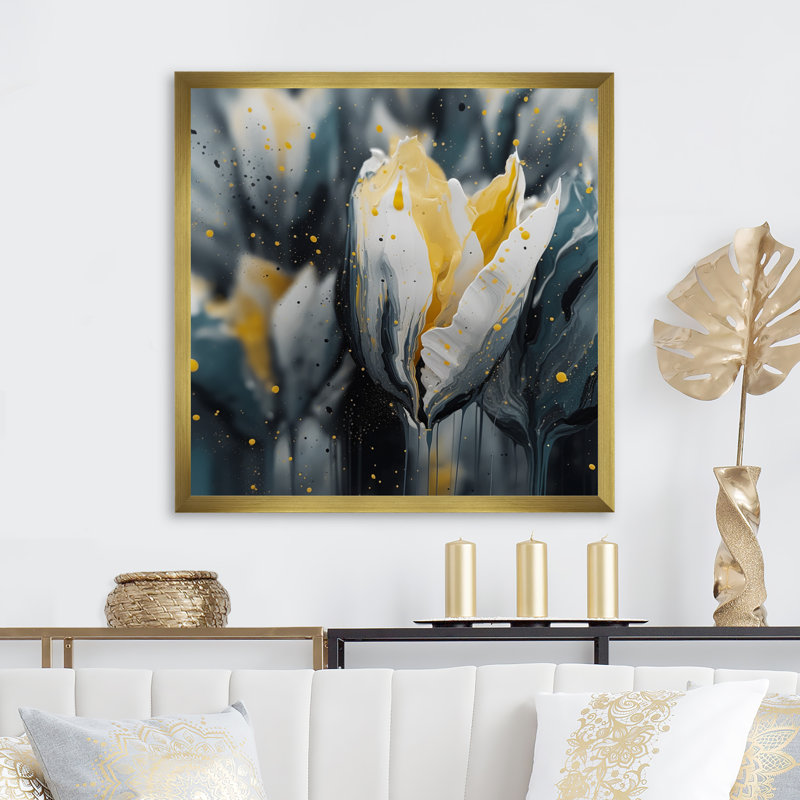 Tulipe grise Serenity I - impression, H 16 po x l 16 po x P 1 po, Encadrement doré