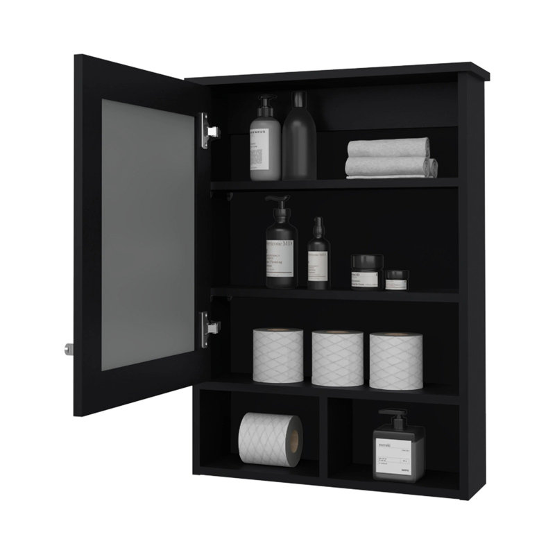 Pharmacie avec porte et miroir inclus, Noir, noir, noir, noir