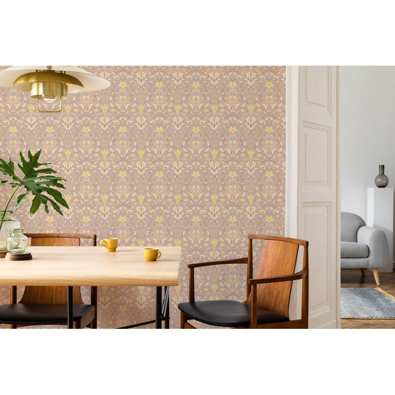 Ribbon Lily - Wallpaper, Dusty Lilac, Peel & Stick