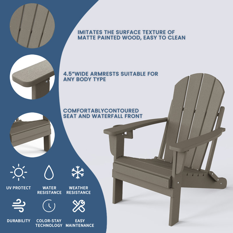 Chaise Adirondack pliante en plastique Bethune, Bois patiné