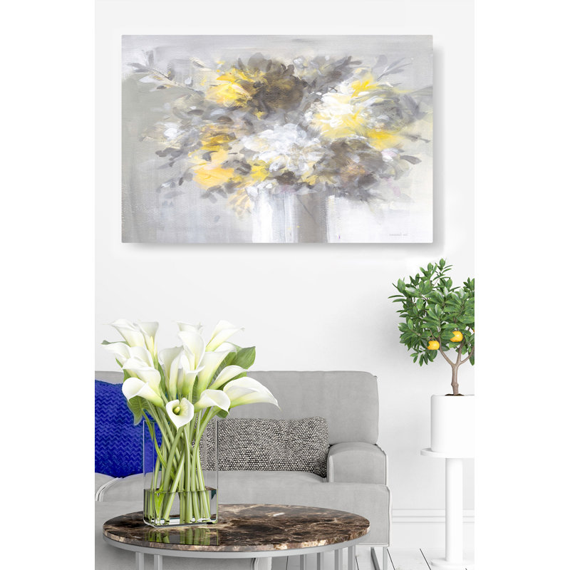 Vase bouquet, pot, jaune, brun, crème, chalet, maison de campagne, floral, nuetral, H 24 po x l 36 po x P 1,5 po