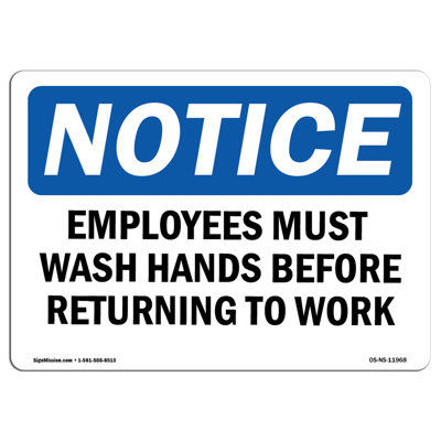 Employees Must Wash Hands Before Returning to Work Sign