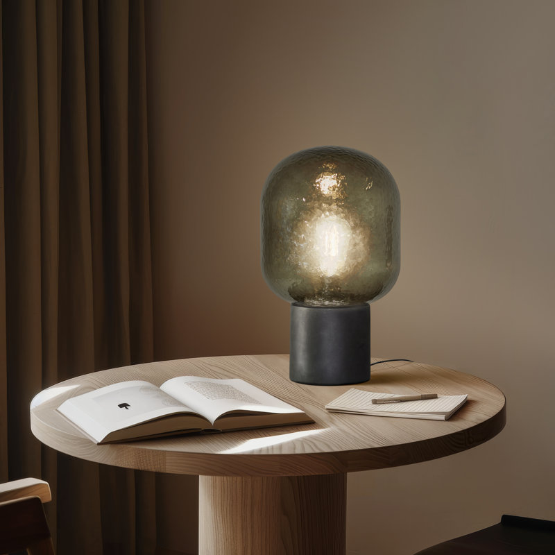 Bruce Black Cement Base LED Table Lamp with Textured Glass Dome