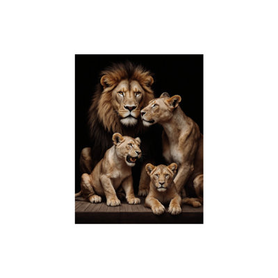 Lion Family Portrait, 16 X 20 Inch, Inset Wooden Frame Wall Art