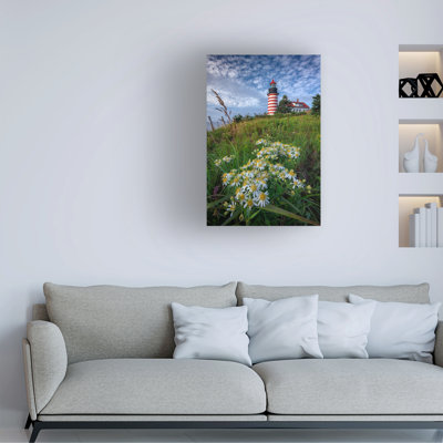 Wrapped Canvas Wall Art - Rick Berk 'Tall White Asters at West Quoddy Head' Wall Art for Living Room, Bedroom, or Office Décor  - 12x19