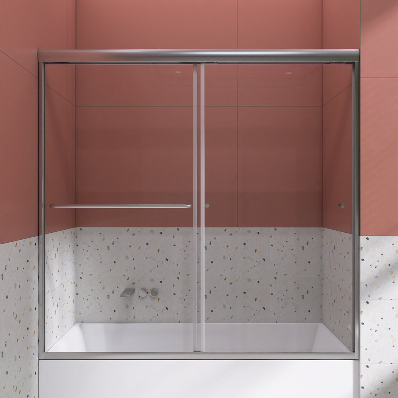 60'' W x 58'' H Sliding Framed Tub Door, Brushed Nickel