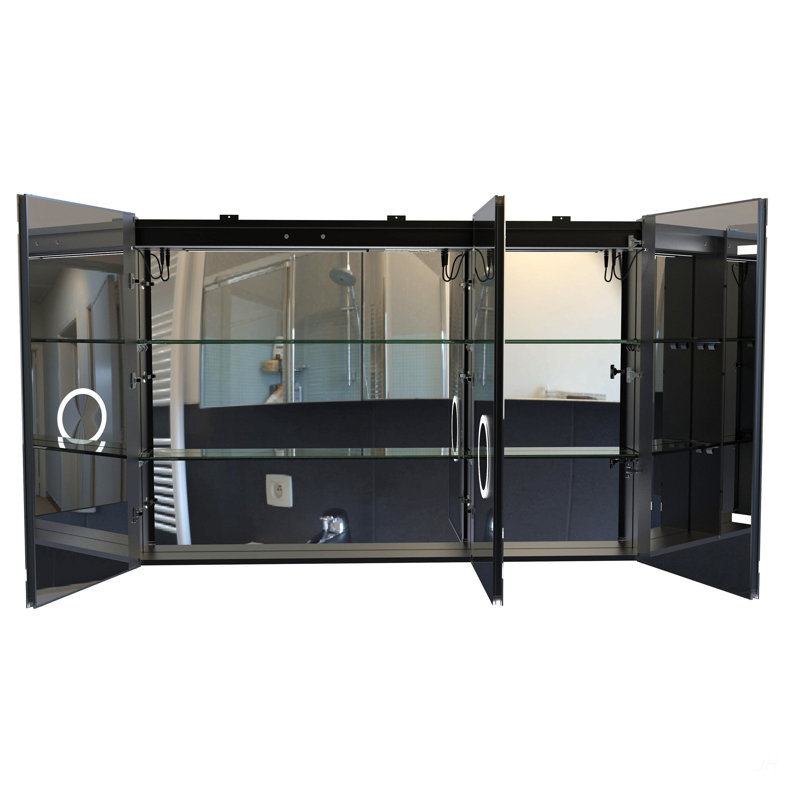 Armoire de salle de bain 53 pouces noir mat avec miroir et lumière DEL