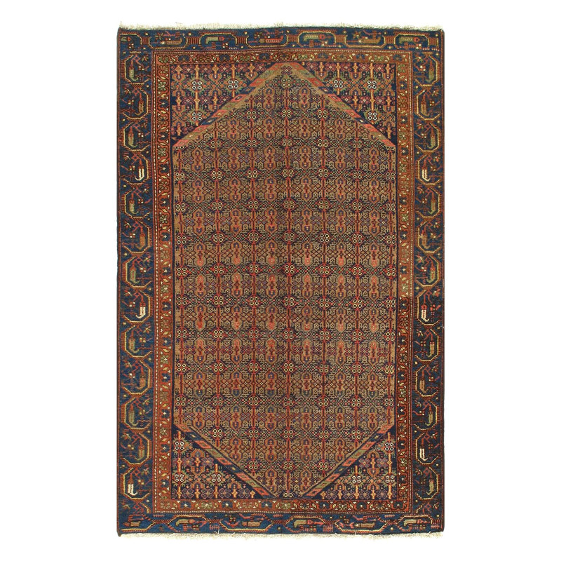 Canvello Antique Hamadan Blue And Brown Rug - 3'11'' X 6'2''