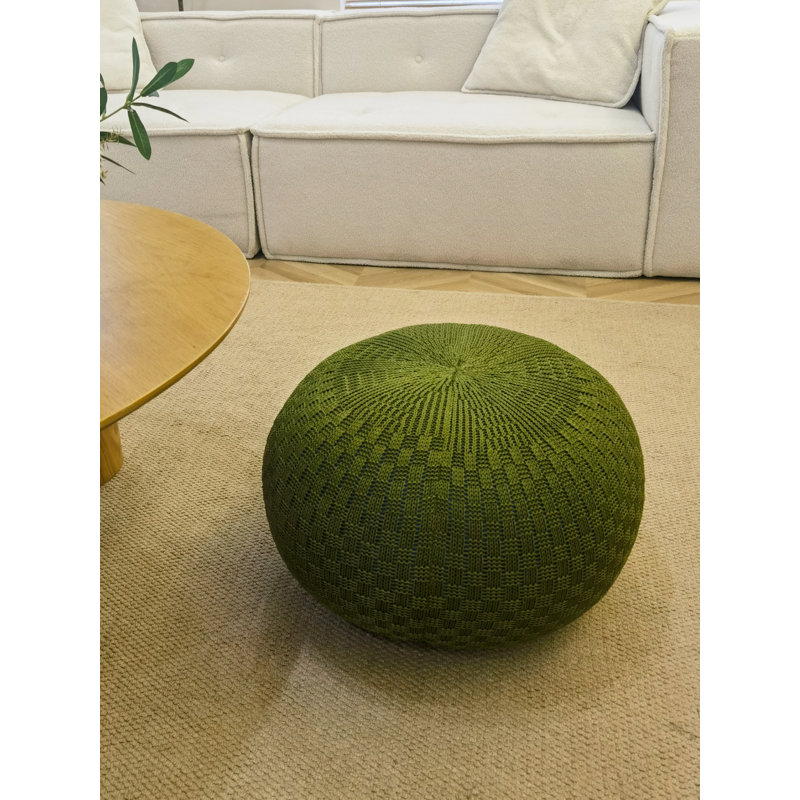 Upholstered Pouf, Orange Polypropylene/Olefin