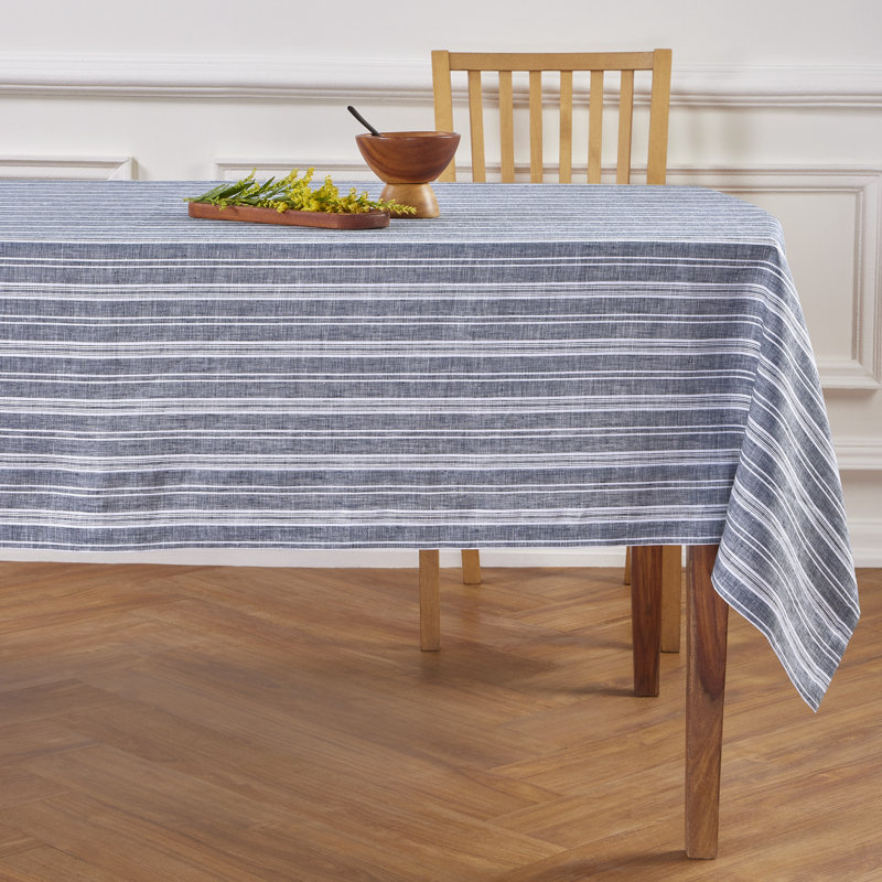 Chelsea Stripe - 100% Pure Linen Tablecloth, 108" L x 60" W, Striped, Navy/White