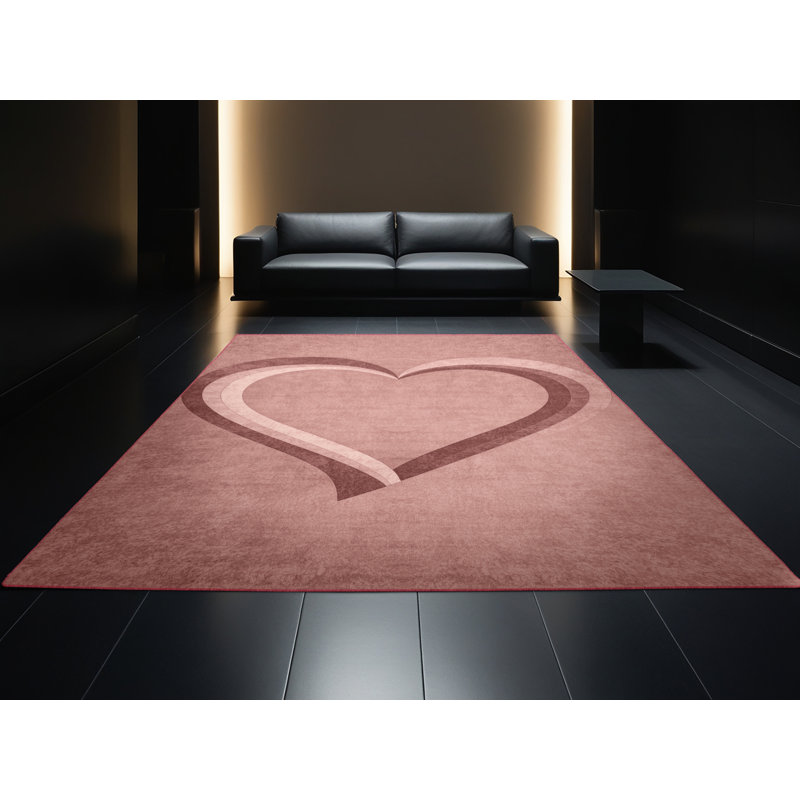 Tapis moelleux moelleux à motif abstrait moderne et contemporain Fanelli Valentines - reliure rose, 6 X 9