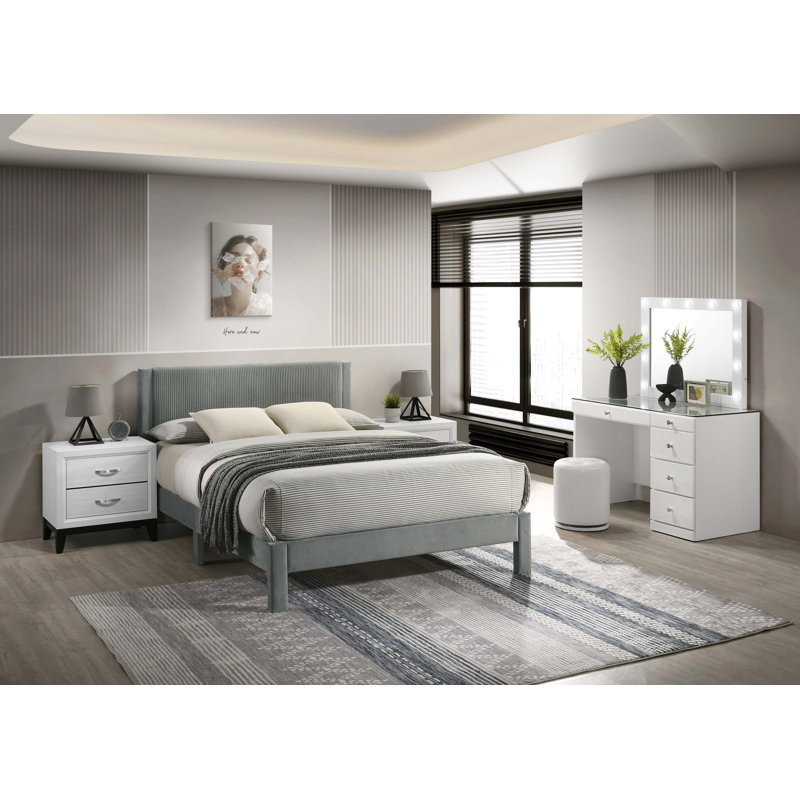 Mobilier de chambre à coucher 1Pc, Gris clair, Grand lit