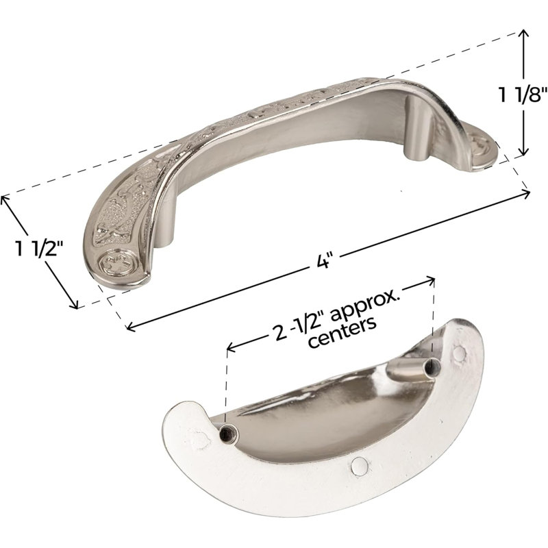Poignée de tiroir en nickel brossé Baroque Scroll Work (entraxe: 2 1/2 po)