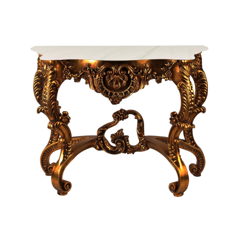 Rosia 36'' Marble Top Console Table, Dark Gold