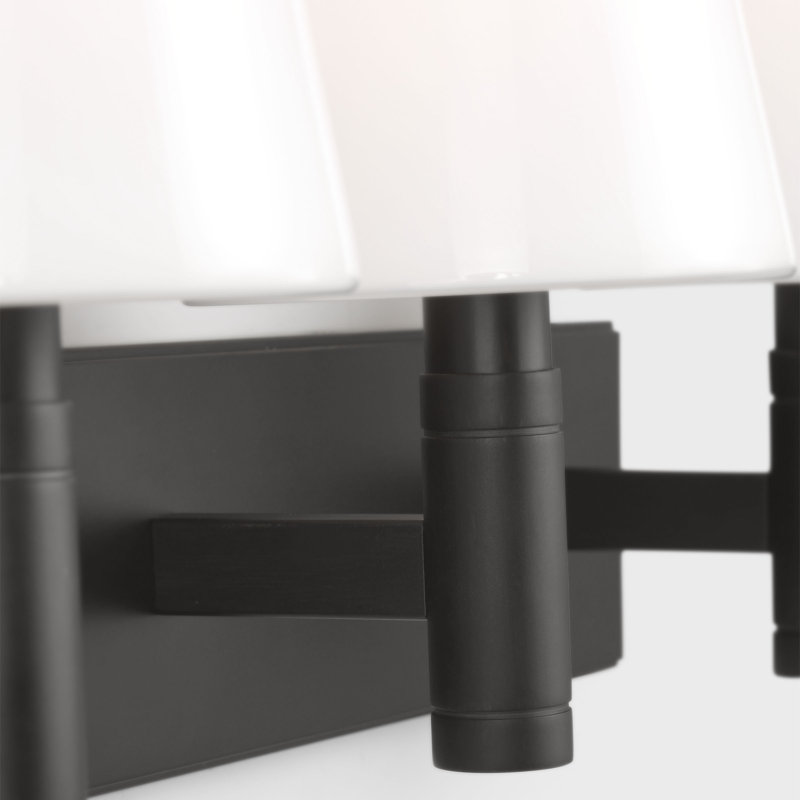 Thomas O'Brien Beckham Classic Bathroom Bedroom Wall Fixture In Aged Iron Finish With Milk Shade, 3 Lights