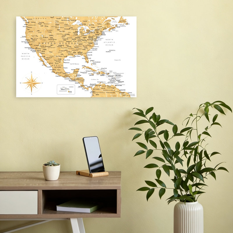 Carte vintage de l'Amérique du Nord - Affiche murale contemporaine, H 12 po x l 18 po
