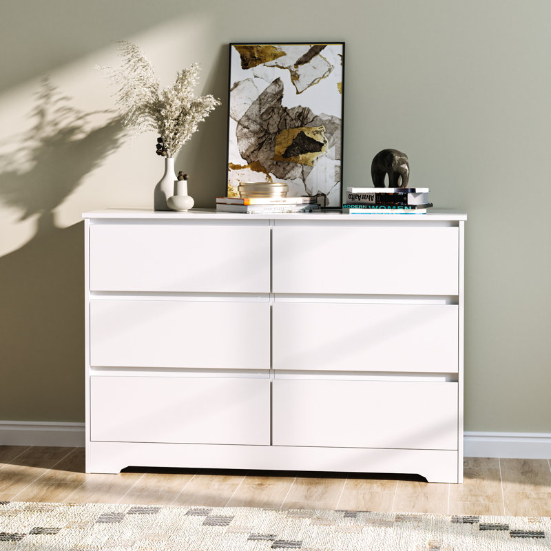 Commode double moderne 6 tiroirs l 47,2 po, Blanc