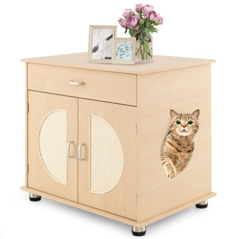 Enceinte de litière pour chat avec portes à griffes et rangement en sisal