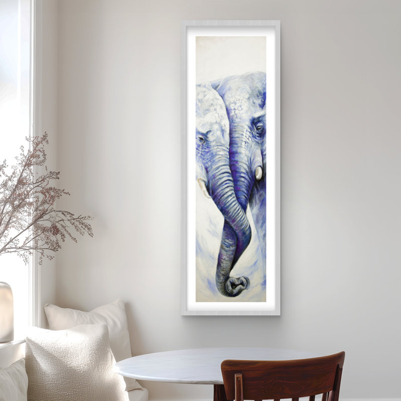 Elephant Couple Loving Each Other - Grey Framed Print Decor