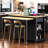 Black Rubber Wood Veneer Kitchen Island With Internal Storage Rack, 13.8"X41.7" Table, 6+2 Wheels, For Organization Extendable 47.2" Dimension, Top, Cabinets, Power Outlet, Mobile Function-2087997406