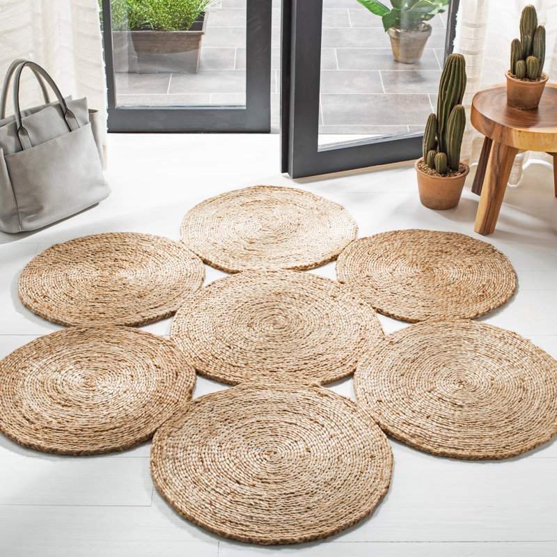 Tapis en jute tissé à la main en fibre naturelle, Rond 9 pi