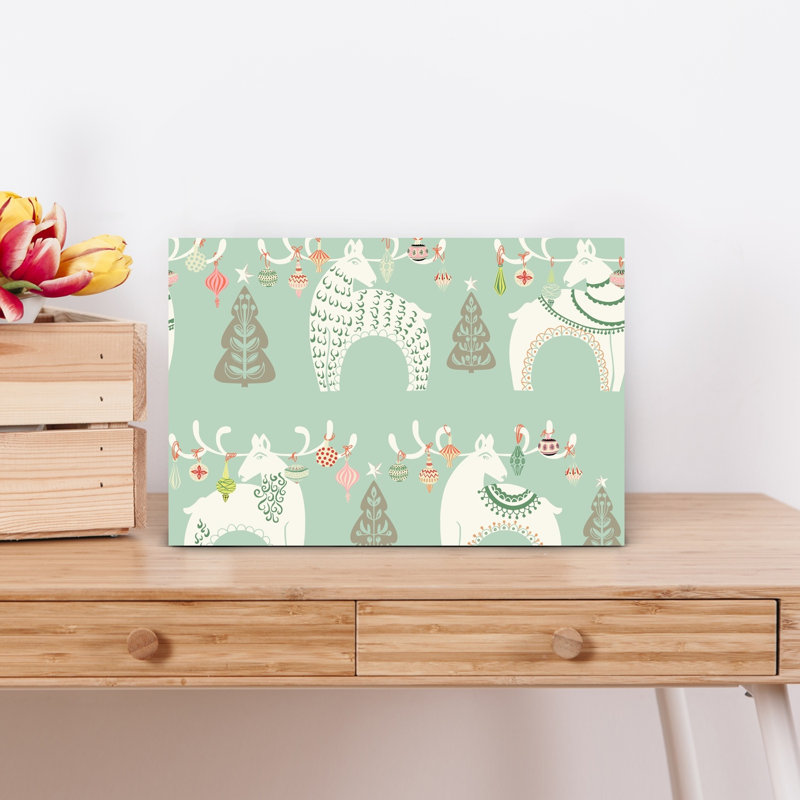 Festive Nordic Reindeer Abstract Deer Winter Landscape Wall Art Print, 30.48cm H x 45.72cm W