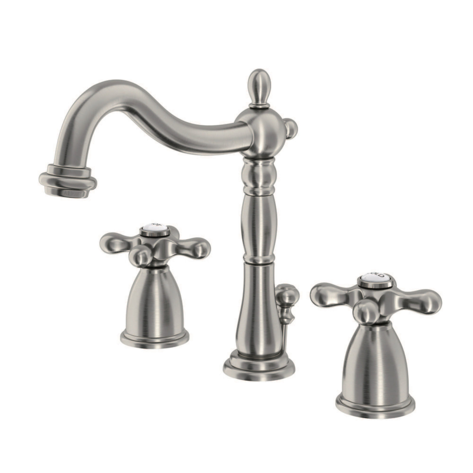 Kingston Brass Heritage Two-Handle 3-Hole Deck Mount Widespread Bathroom Faucet with Pop-Up Drain, Brushed Nickel