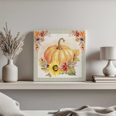 «Fall Pumpkin Floral I» par Nicole DeCamp, reproduction d'art