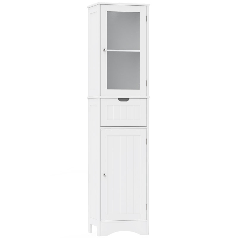 Tall Bathroom Storage Cabinet, Narrow Slim Linen Tower, Freestanding Floor Cabinet, White