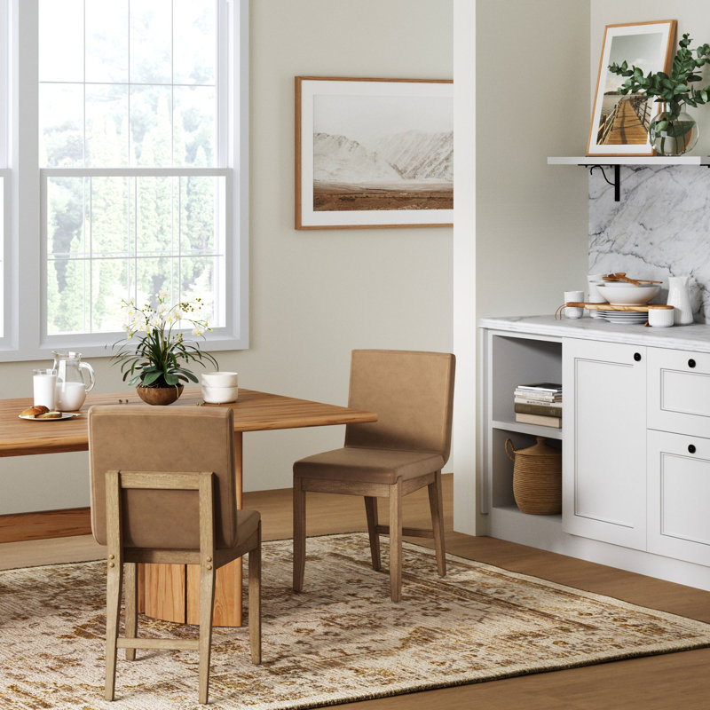 Upholstered Dining Chair with Full Back and Solid Wood Frame, 2-Pack, Light Brown/Light Brown , 2