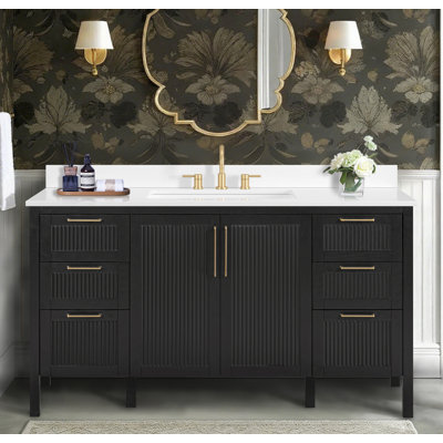 Ensemble de meuble-lavabo simple 60 po avec plateau en chêne noir Luka