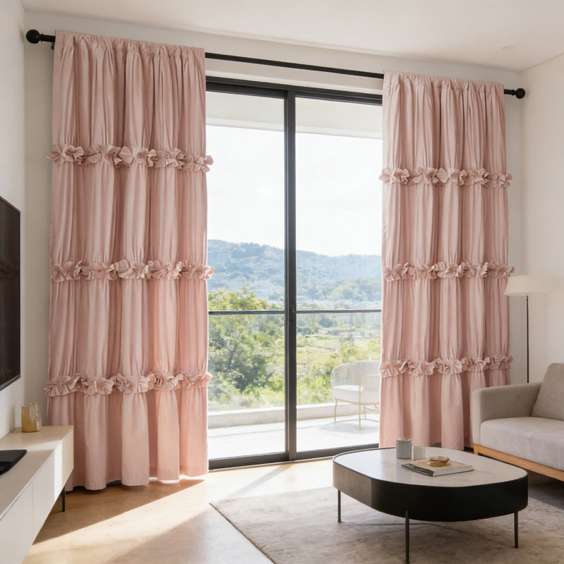 Thermal Insulated Blackout Curtains With Boho Ruched Design And Handcrafted Butterfly Flowers, Rod Pocket Drapes For Light Blocking, Noise Reduction, And Privacy