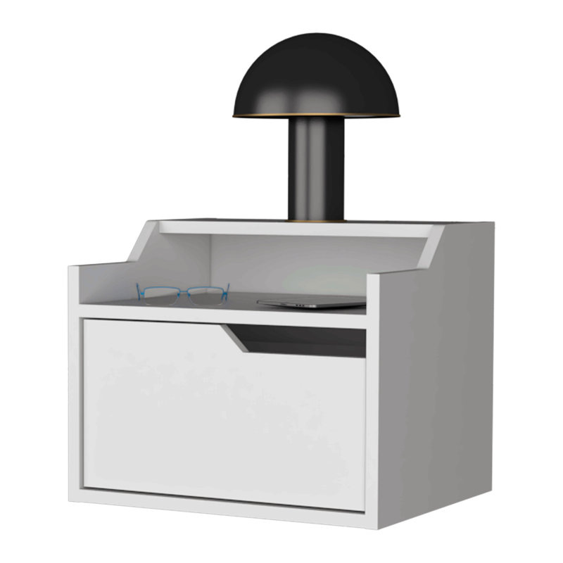 Table de chevet flottante avec tiroir et double tablette Florence, Blanc
