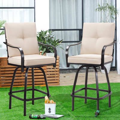 Patio Swivel Bar Stools Set of 2, Outdoor Swivel Chairs with Cushion, for Garden, Balcony,Backyard