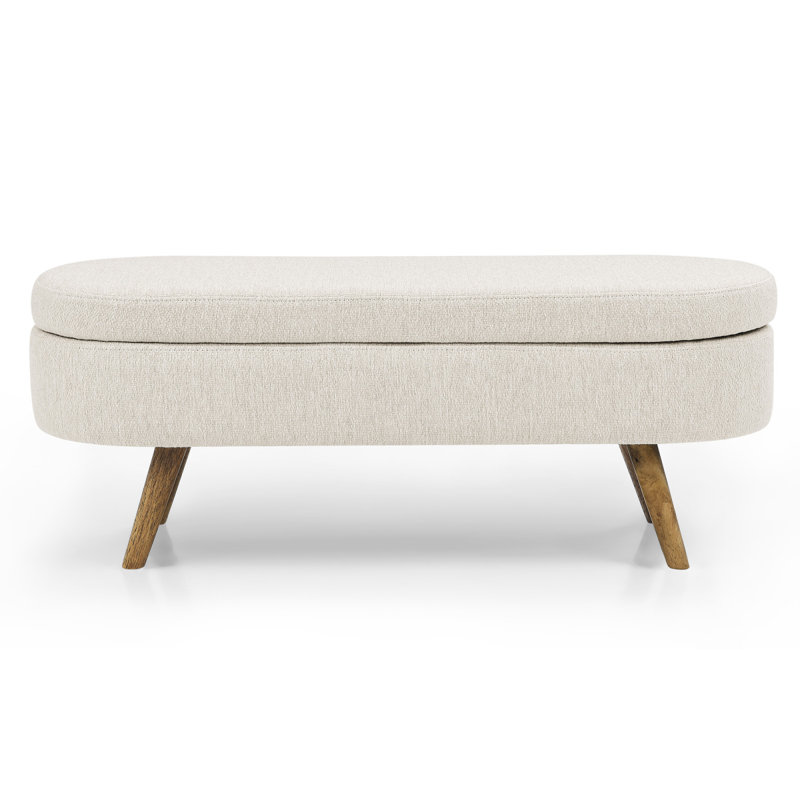 Ottoman Oval Storage Bench,Rubber Wood Legs(43.5"X16"X16"), Brown, Beige