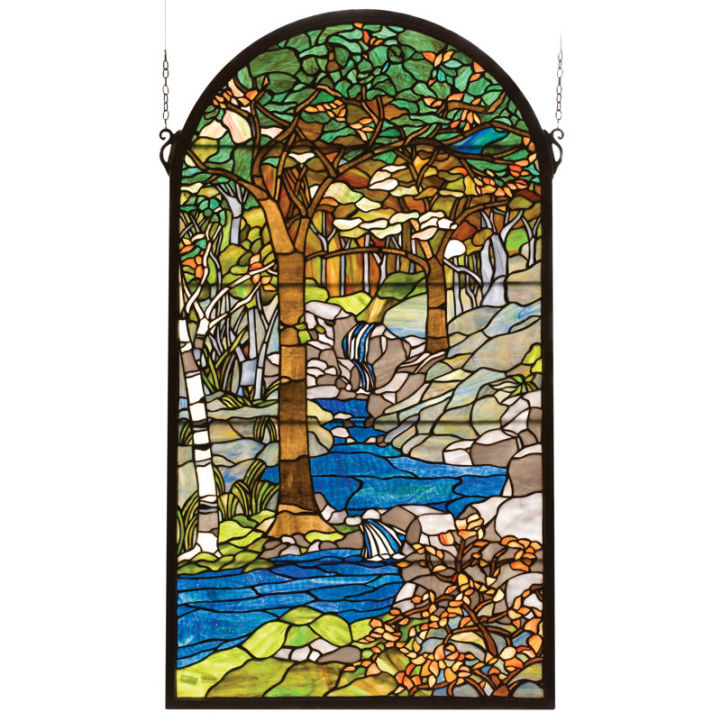 Tiffany Waterbrooks Stained Glass Window, Green/White/Blue