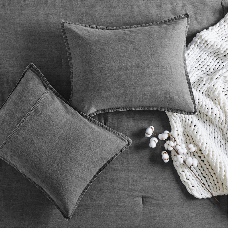 Ensemble d'édredon sergé 3 pièces, Édredon très grand + 2 taies décoratives, Gris