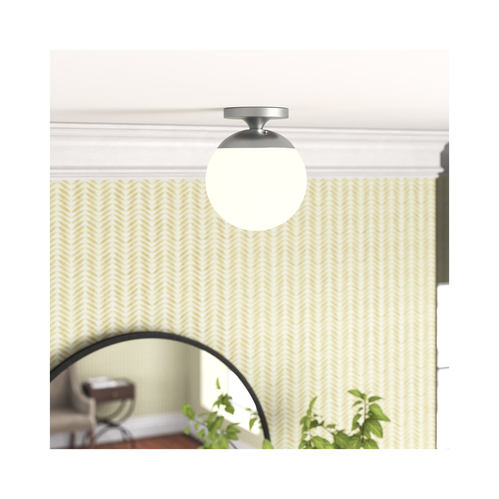 Meri Single Light Glass Semi Flush Mount, Satin Aluminum, No, White