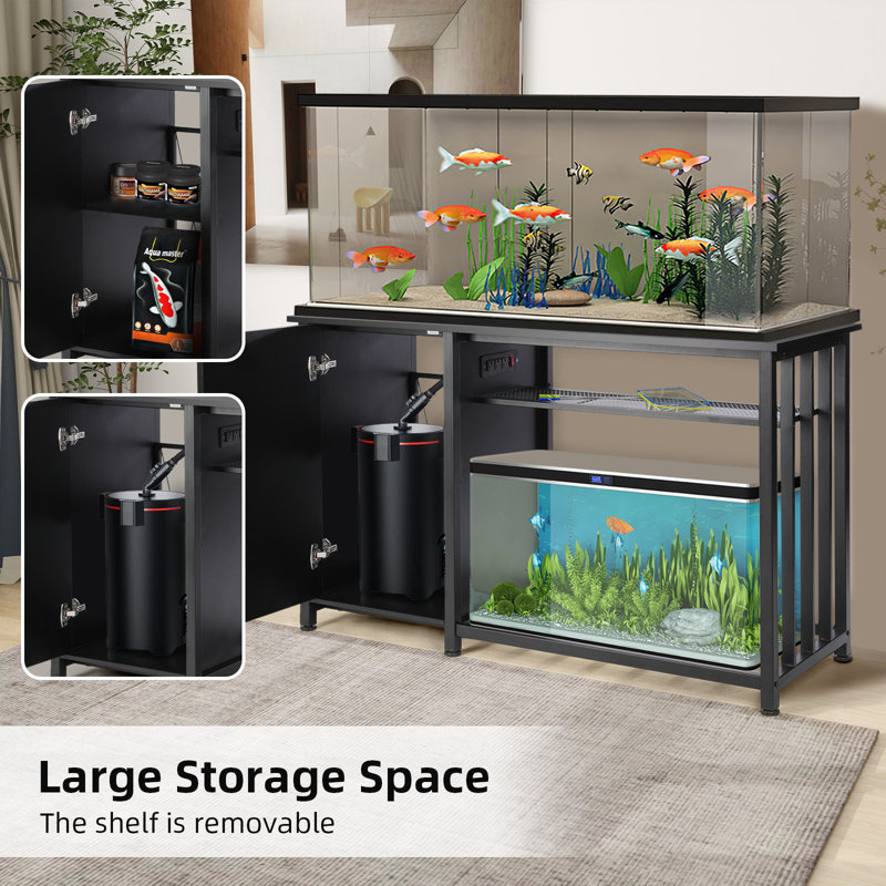 White Heavy Duty Metal Aquarium Stand with Cabinet and Power Outlets