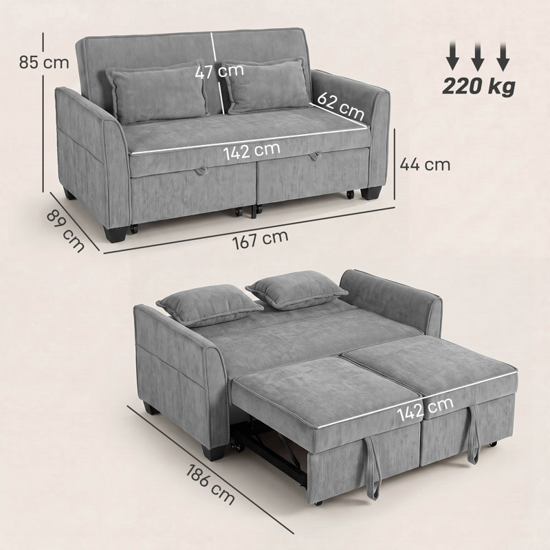 167 cm W Eucalyptus Outdoor Sofa, Grey