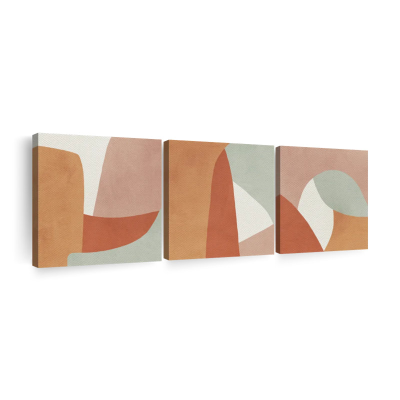 Boho Neutral Abstract Triptych Multi Piece Canvas Print, 8" H x 26" W x 1" D