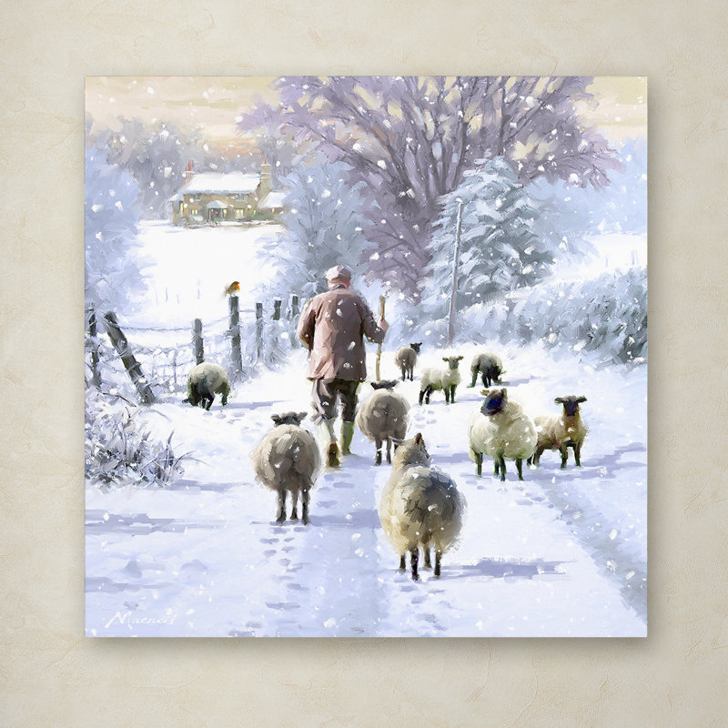 Wrapped Canvas Wall Art - The Macneil Studio 'Winter Shepherd' Wall Art for Living Room, Bedroom, or Office Décor - 35x35