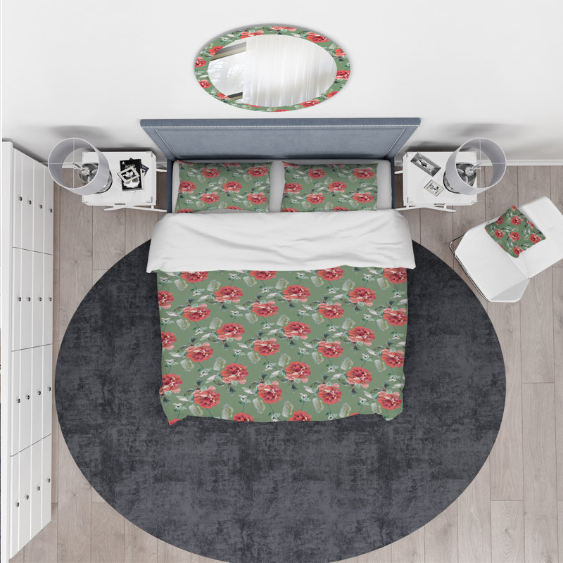 Ensemble de housse de couette rose rouge, Housse de couette très grand + 2 taies décoratives