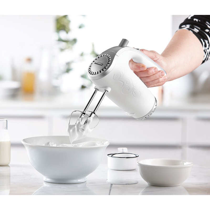 Brentwood 5 Speed Hand Mixer, White/Silver