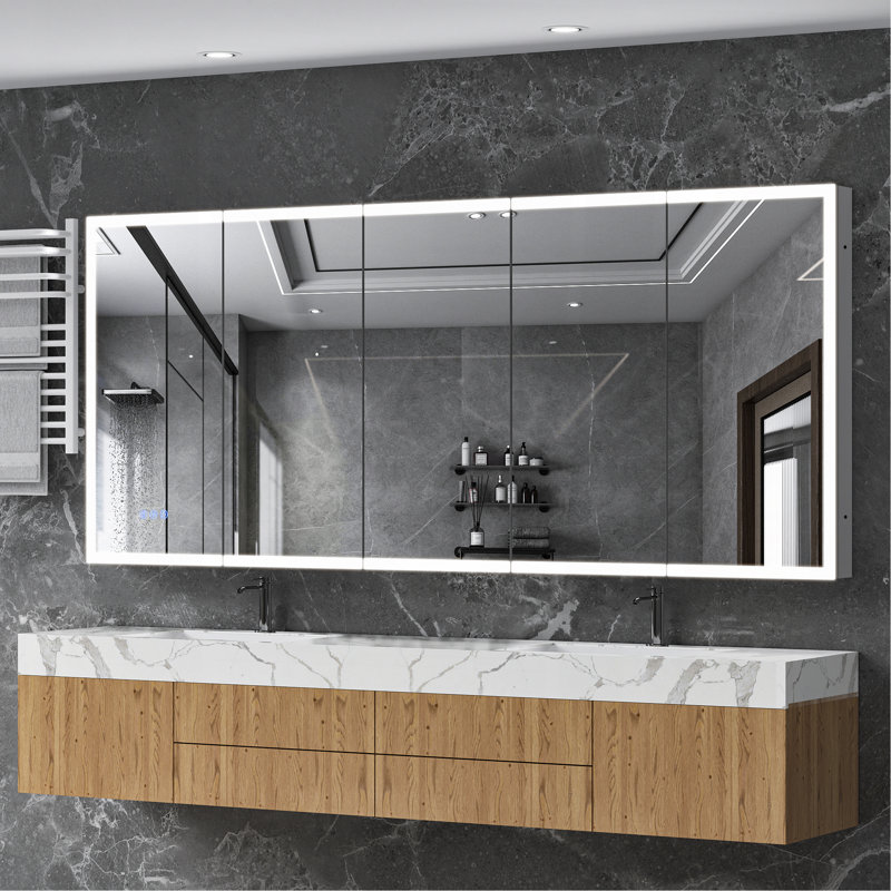 Pharmacie lumineuse à DEL avec miroir, armoire de salle de bain avec miroir 84 * 36 pouces avec lumières, encastrée ou murale, 3 couleurs Temperaturesanti-Fog