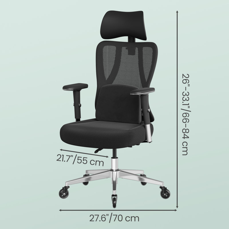 Office Gaming Chair, Height Adjustable Desk Chair With Lumbar Support, 150 Kg Load, Black